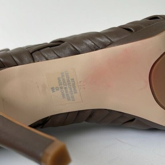 Boutique 9 Ashoe Woven Leather Cage Booties Women’s 8.5M Taupe Peep Toe High Hee - Picture 8 of 9